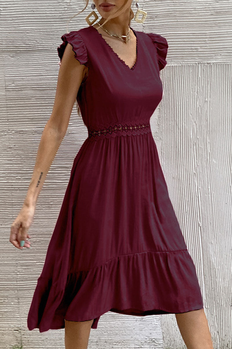 Stunncal Fashion Casual Solid Split Joint V Neck Irregular Dresses