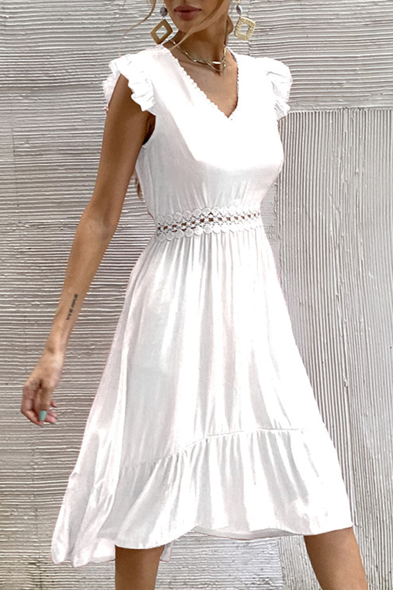 Stunncal Fashion Casual Solid Split Joint V Neck Irregular Dresses