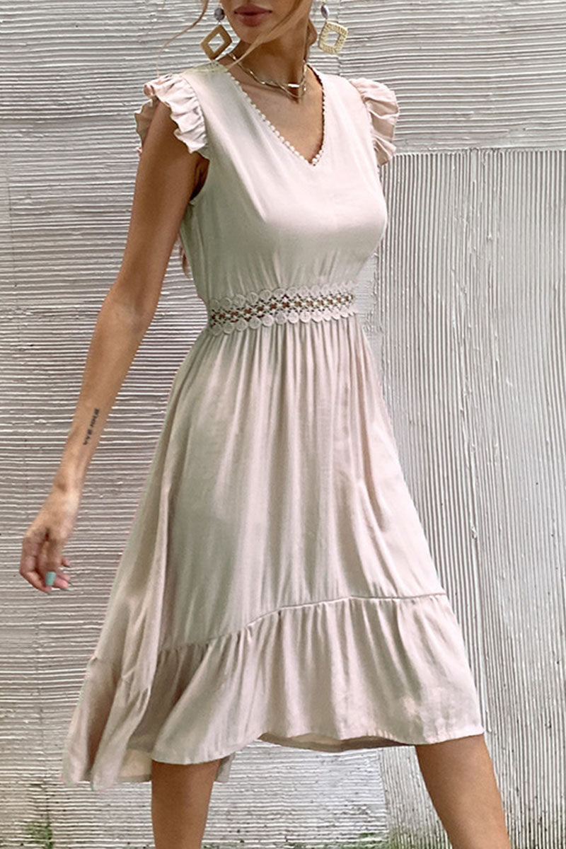 Stunncal Fashion Casual Solid Split Joint V Neck Irregular Dresses