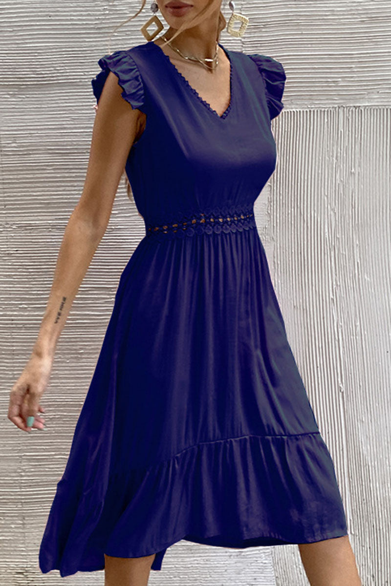 Stunncal Fashion Casual Solid Split Joint V Neck Irregular Dresses