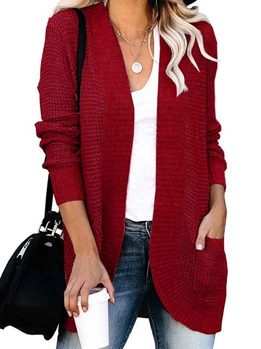Stunncal Solid Color Long Sleeve Knitted Cardigan(5 colors)