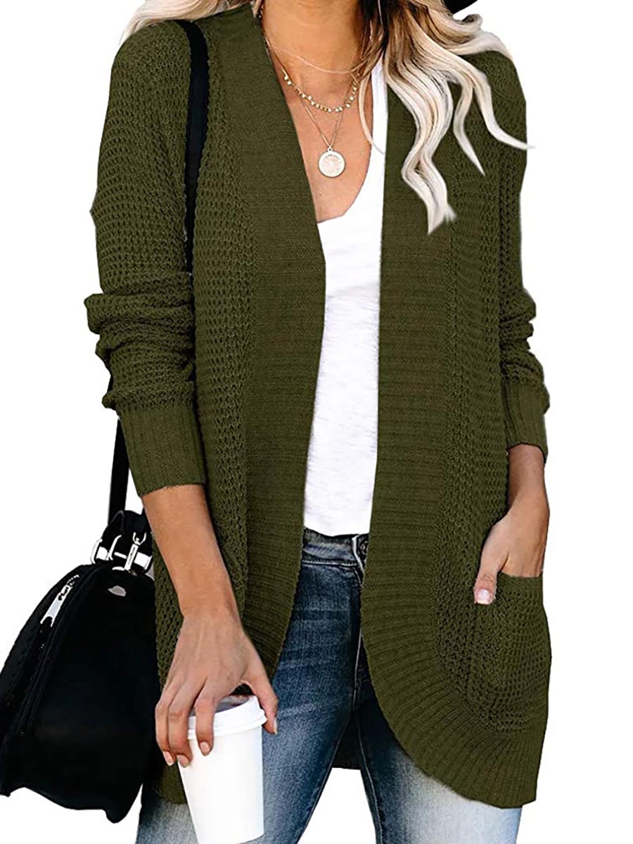 Stunncal Solid Color Long Sleeve Knitted Cardigan(5 colors)