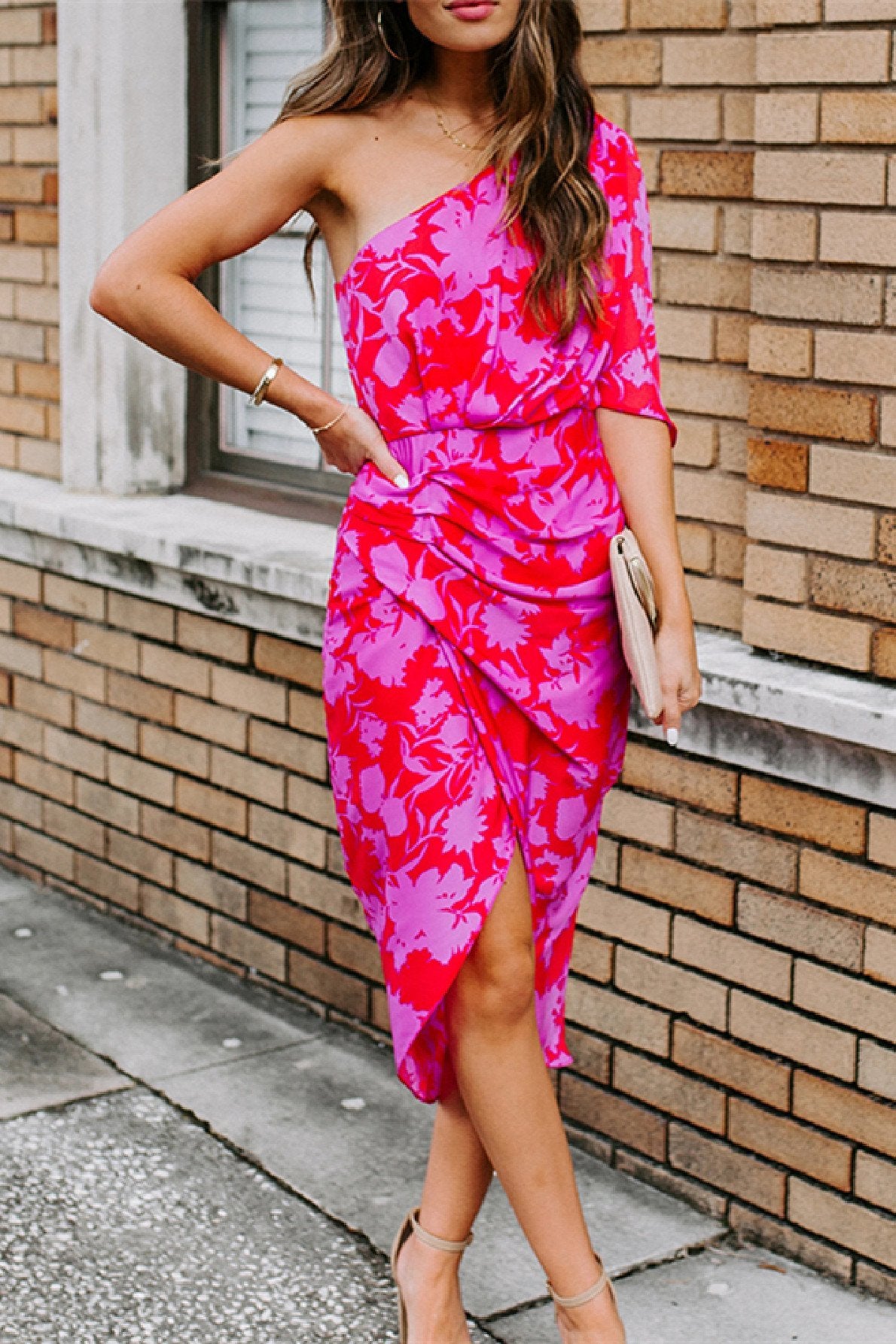 Stunncal One shoulder Tulip Hem Printed Dress