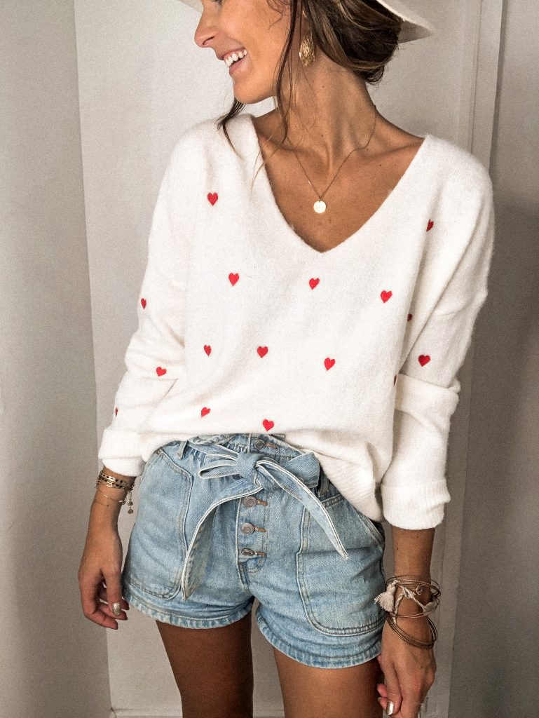 Stunncal Love Polka Dot V-Neck Sweater