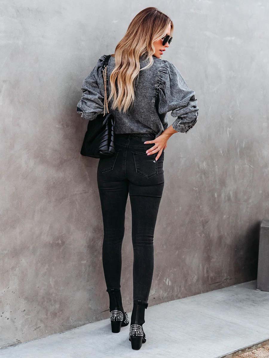 Stunncal Casual Fashion Loose Long Sleeve Denim Shirt