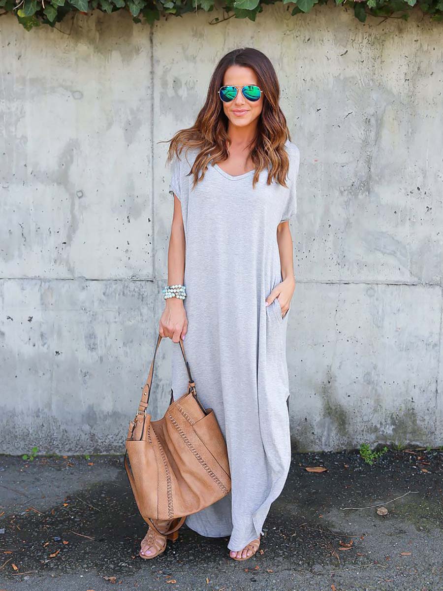 Stunncal V-Neck Pocket Split Dress(8 colors)