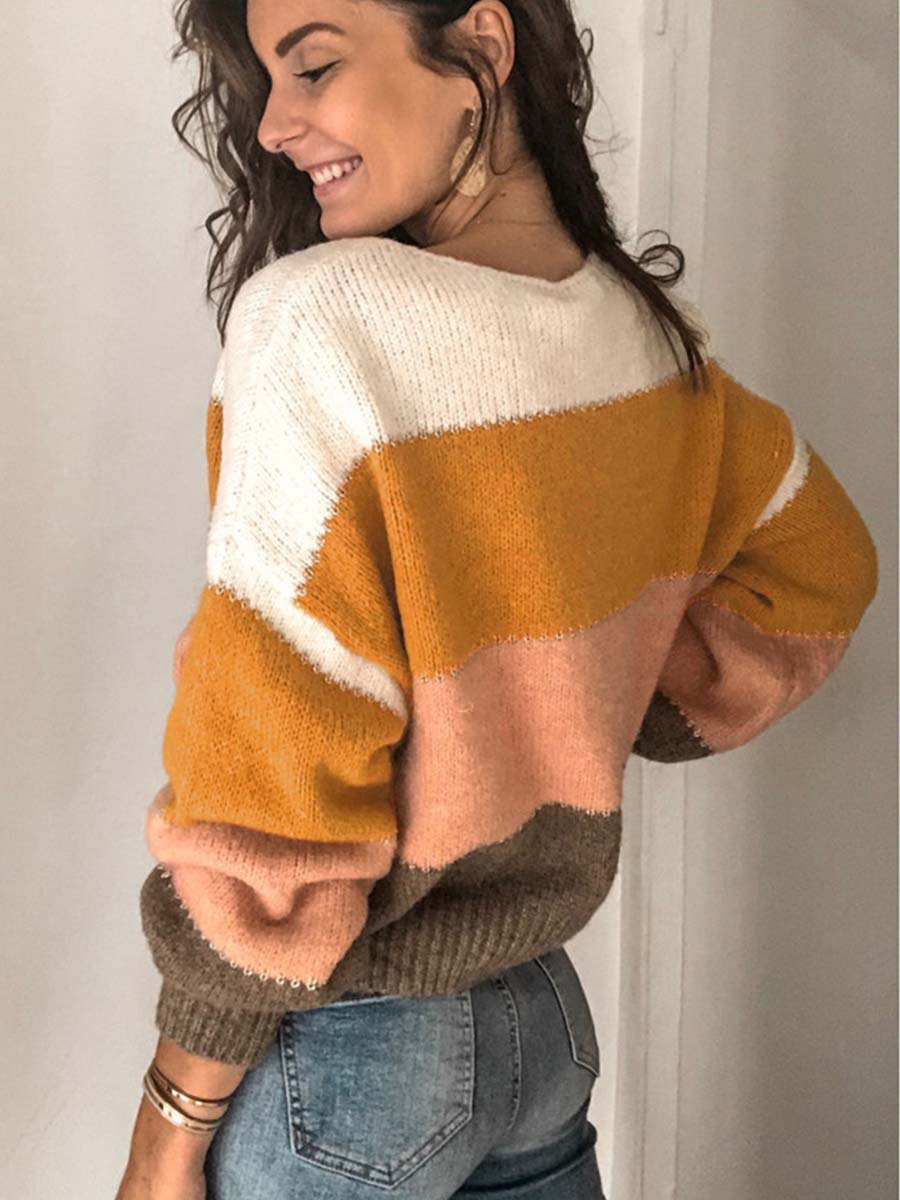Stunncal Round Neck Striped Sweater