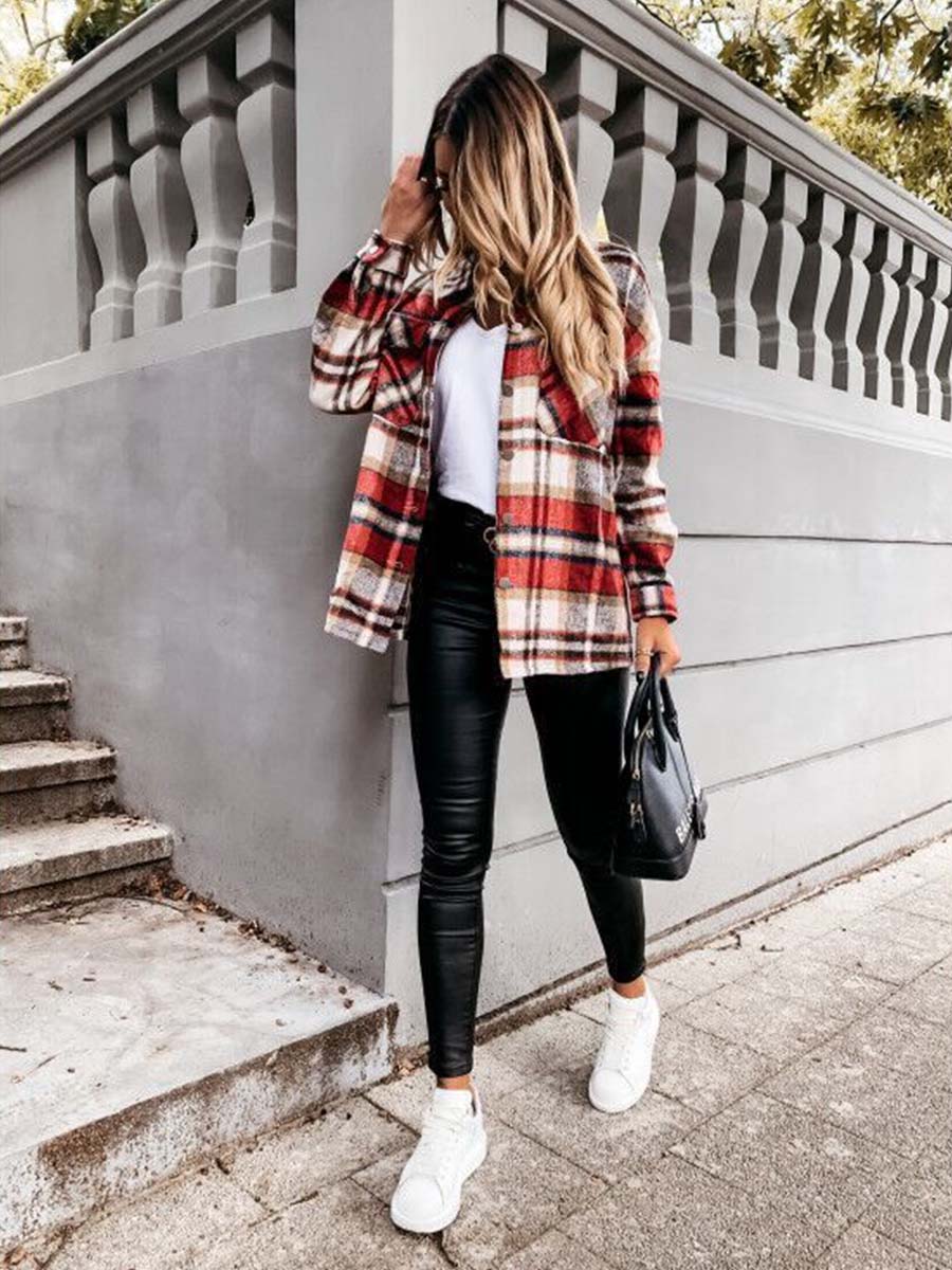 Stunncal Pumpkin Patches Plaid Jacket(warm)