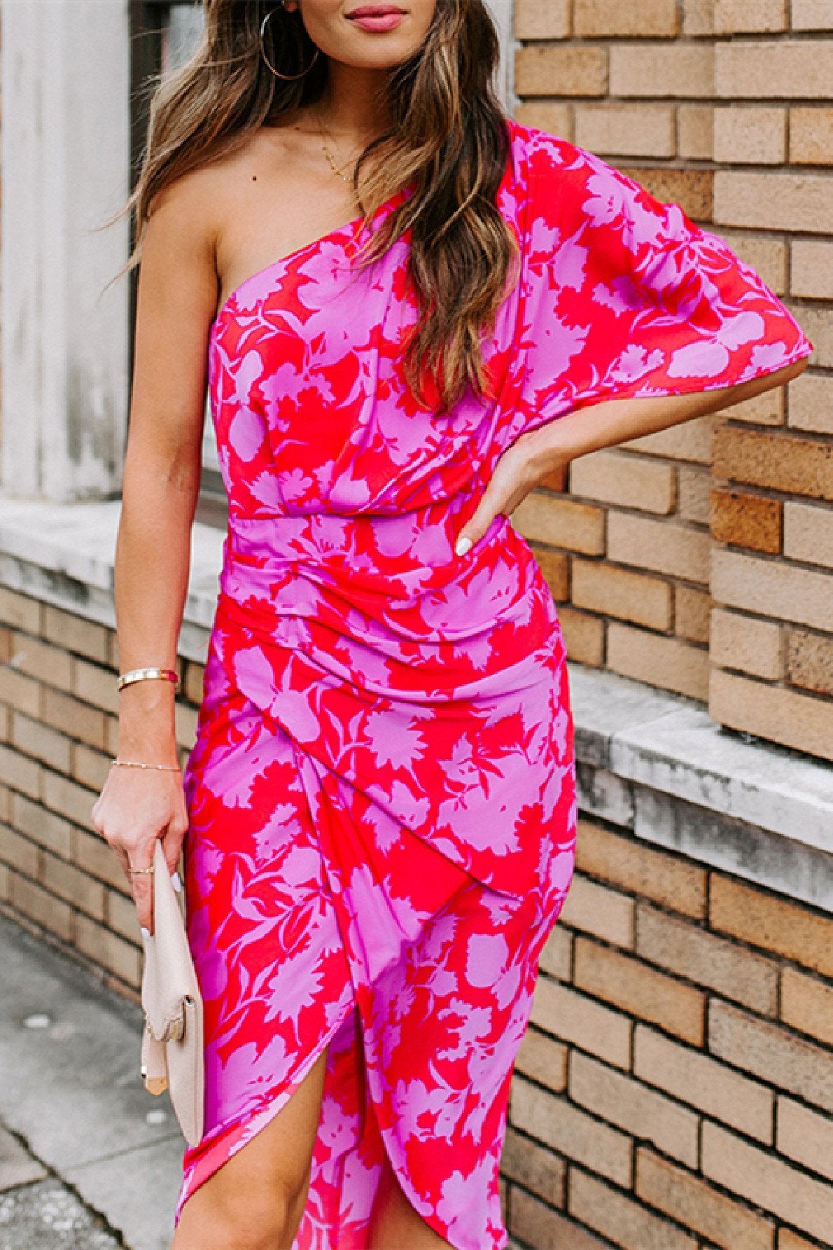 Stunncal One shoulder Tulip Hem Printed Dress