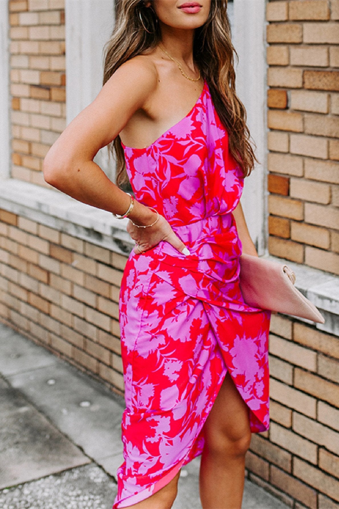 Stunncal One shoulder Tulip Hem Printed Dress