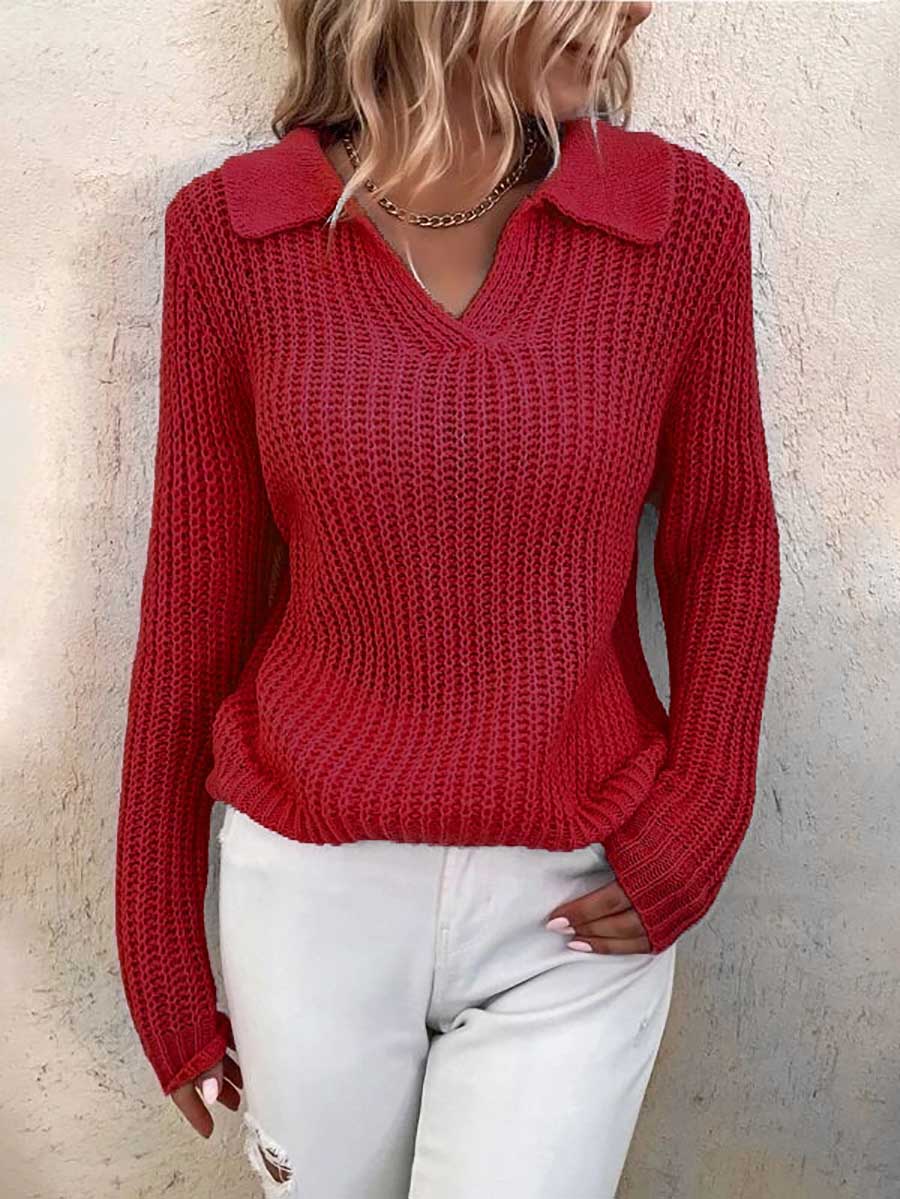 Stunncal Solid Color Lapel Slim Fit Knit Sweater(9 colors)