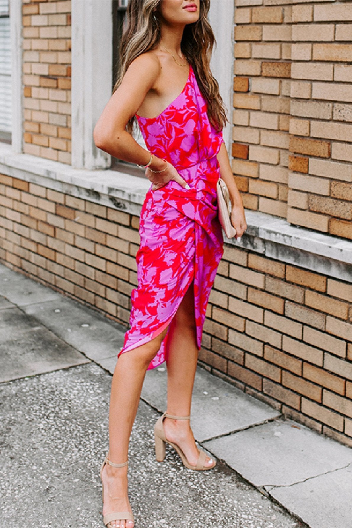 Stunncal One shoulder Tulip Hem Printed Dress
