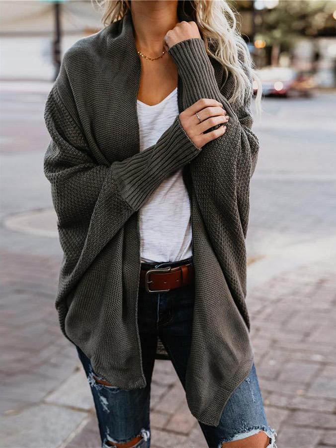 Stunncal Bat sleeve plus size long knitted cardigan sweater(13 colors)