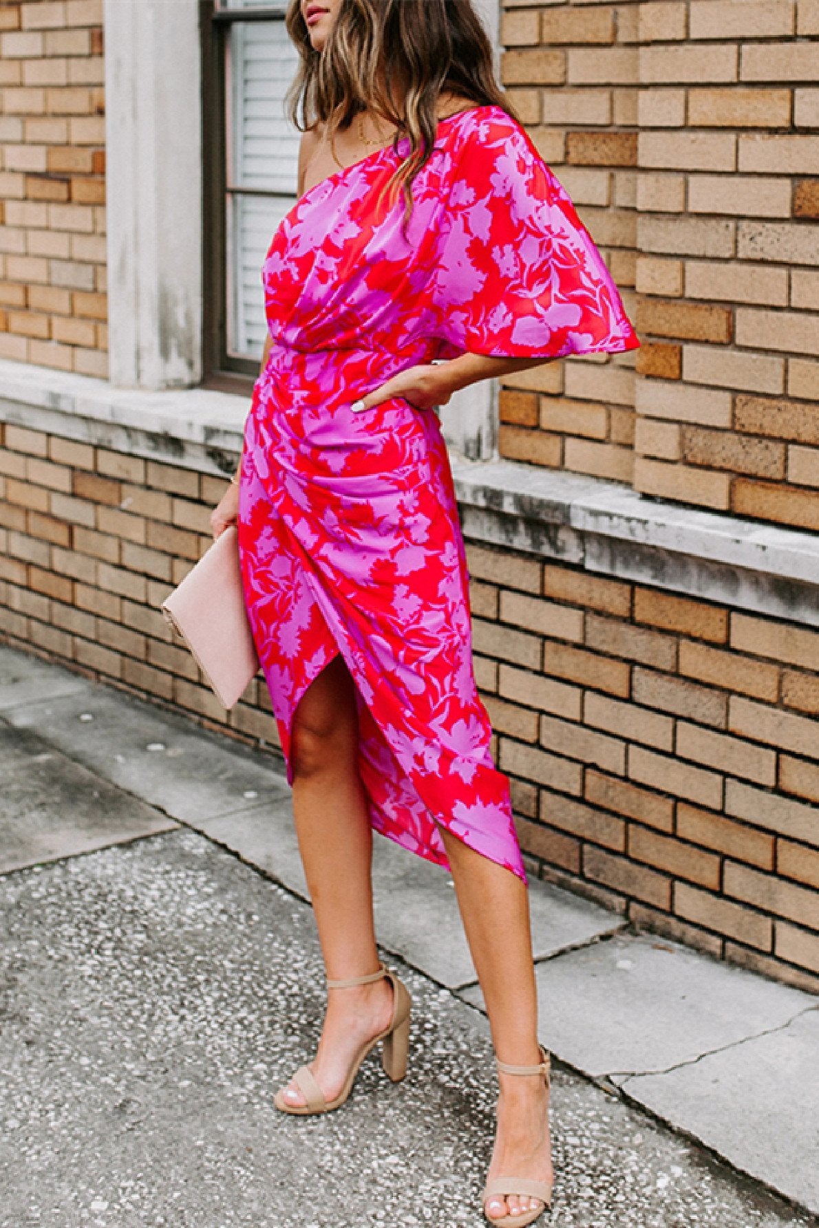 Stunncal One shoulder Tulip Hem Printed Dress