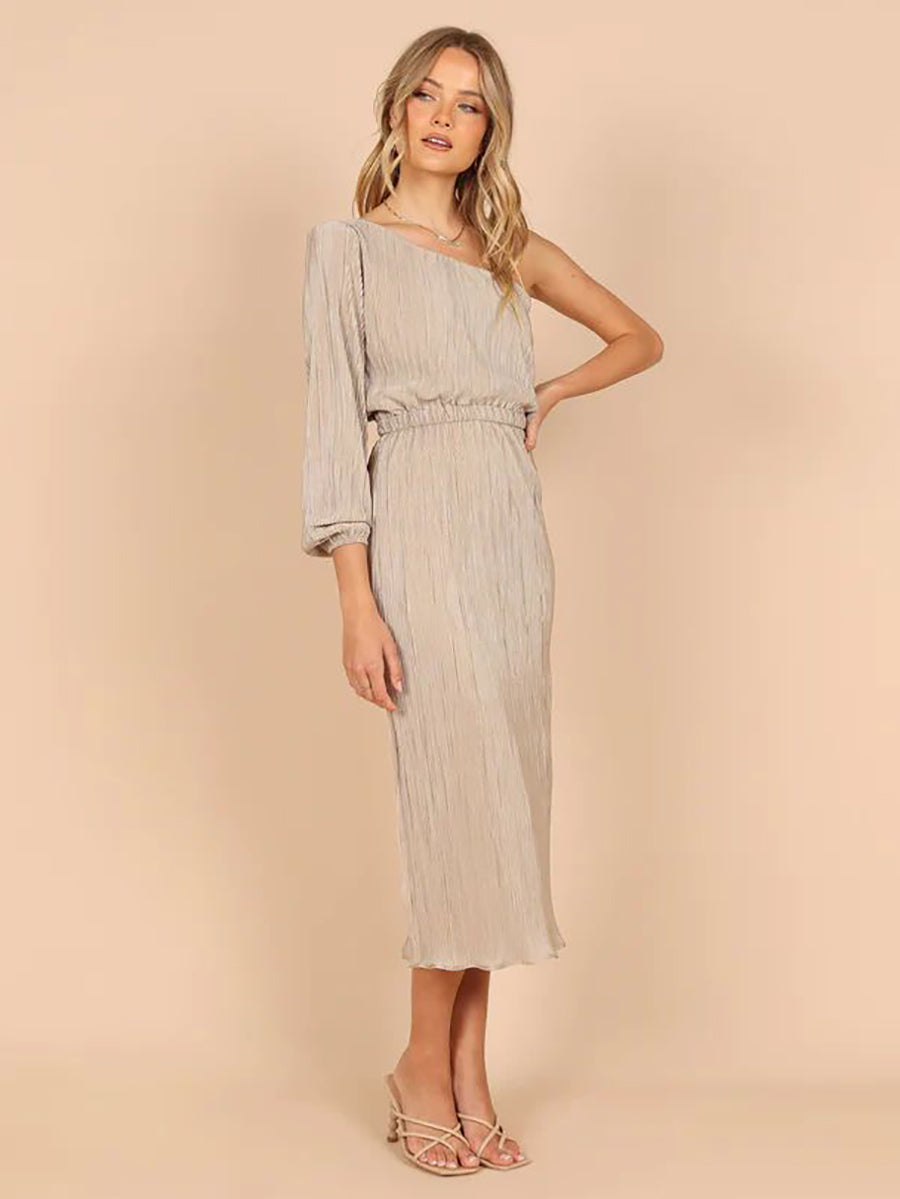 Stunncal One-Shoulder Slash Neck Solid Color Party Dress(3 Colors)