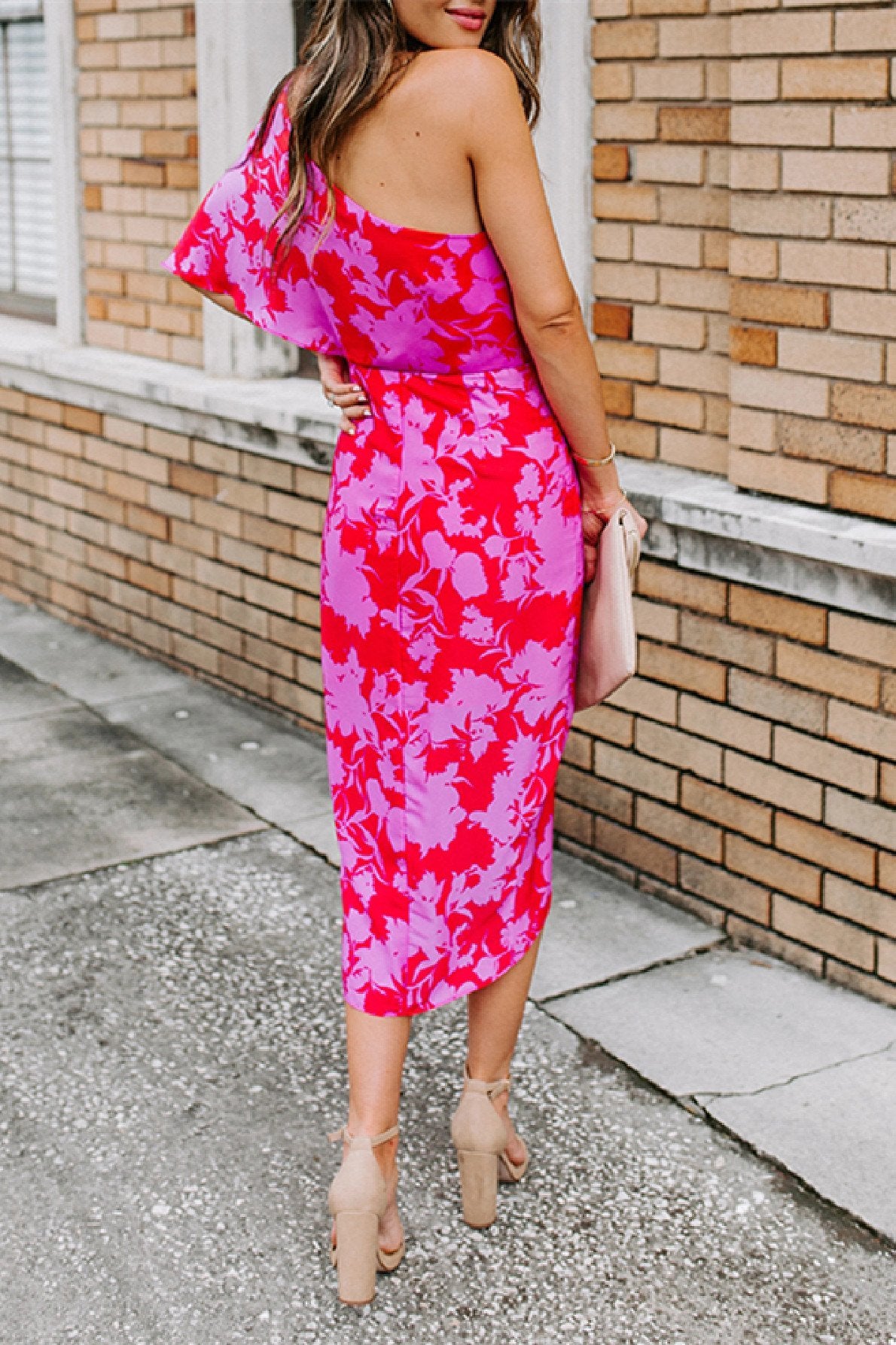 Stunncal One shoulder Tulip Hem Printed Dress