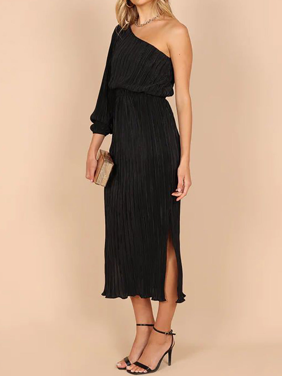 Stunncal One-Shoulder Slash Neck Solid Color Party Dress(3 Colors)