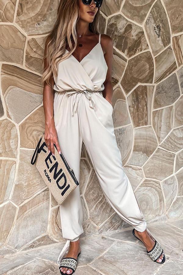 Stunncal Pocketed Satin Wrap Jumpsuit