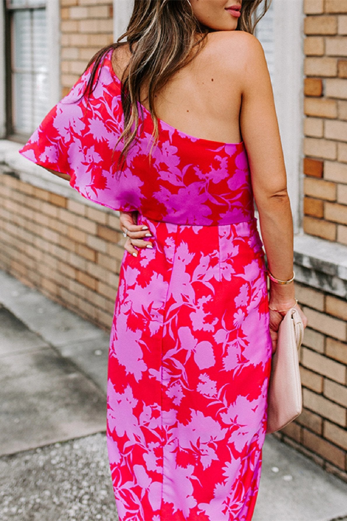 Stunncal One shoulder Tulip Hem Printed Dress