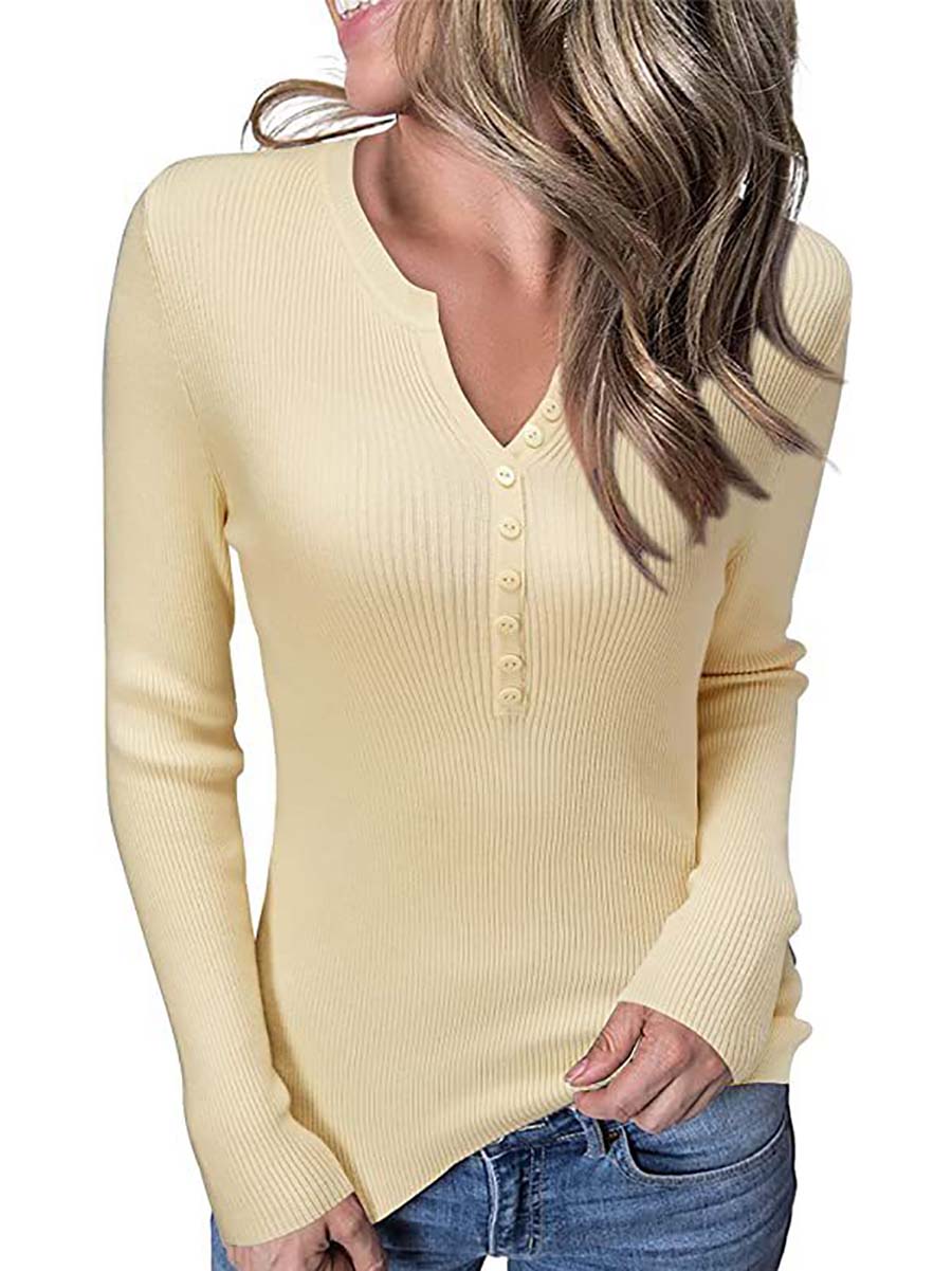 Stunncal Button Slim Sexy Long-Sleeved T-Shirt(6 colors)