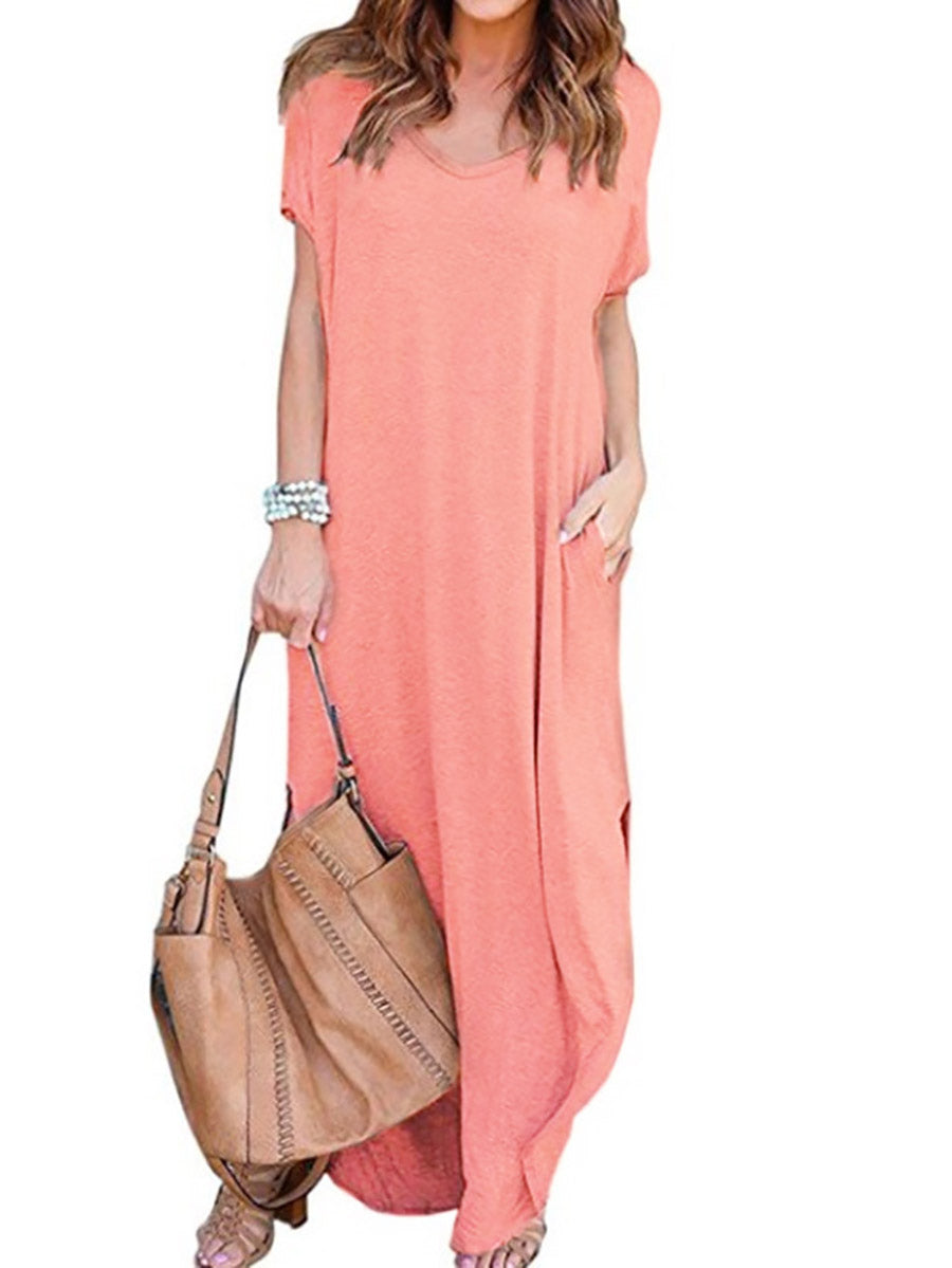 Stunncal V-Neck Pocket Split Dress(8 colors)