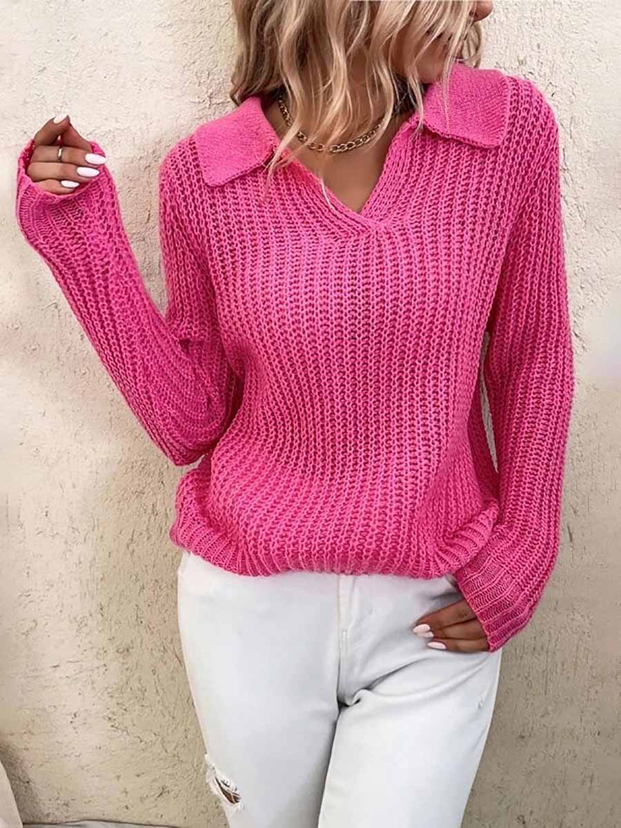 Stunncal Solid Color Lapel Slim Fit Knit Sweater(9 colors)