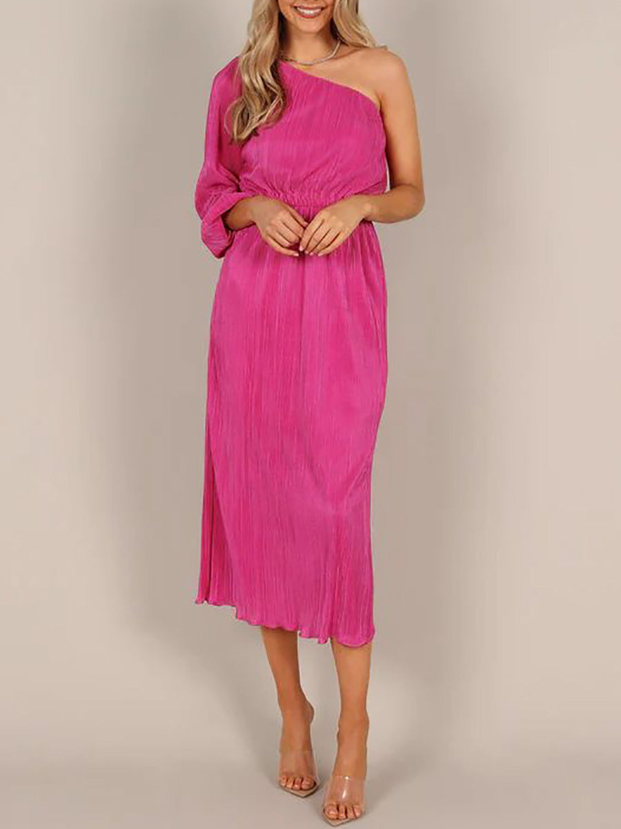 Stunncal One-Shoulder Slash Neck Solid Color Party Dress(3 Colors)