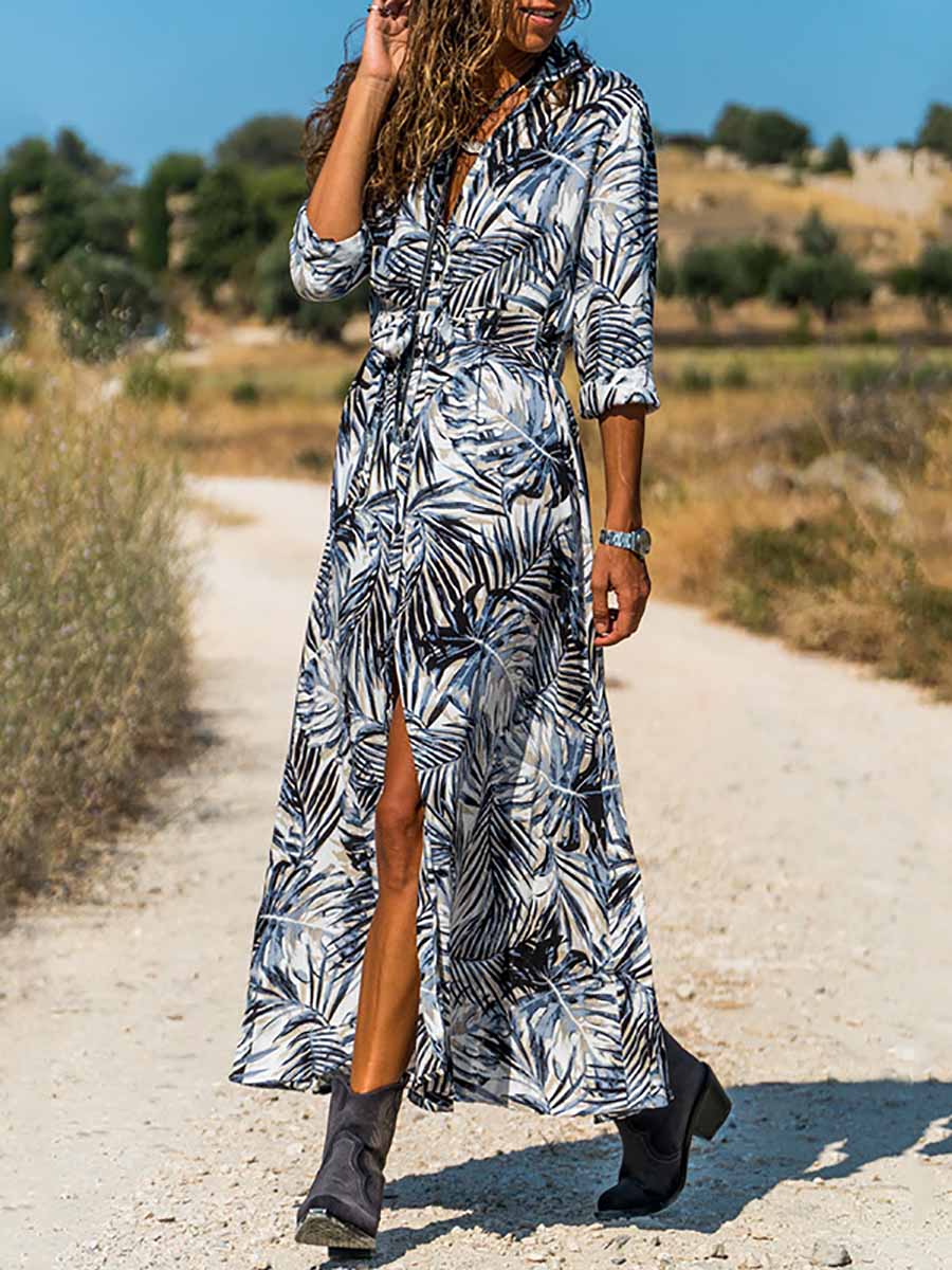 Stunncal Printed Lace-Up Loose Maxi dress