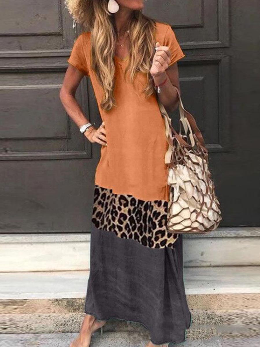 Stunncal Fashion Sweet Print Patchwork V Neck Printed Dress Dresses(4 Colors)