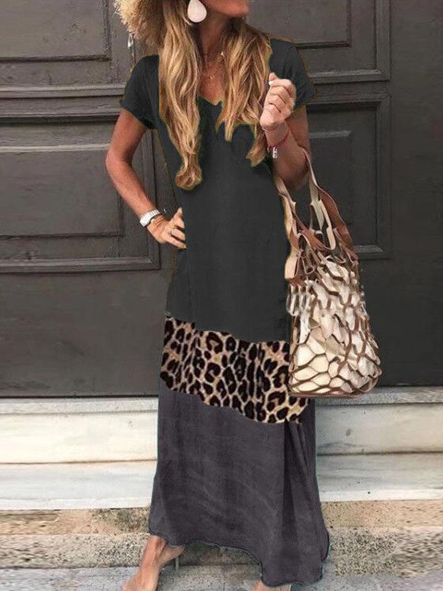 Stunncal Fashion Sweet Print Patchwork V Neck Printed Dress Dresses(4 Colors)