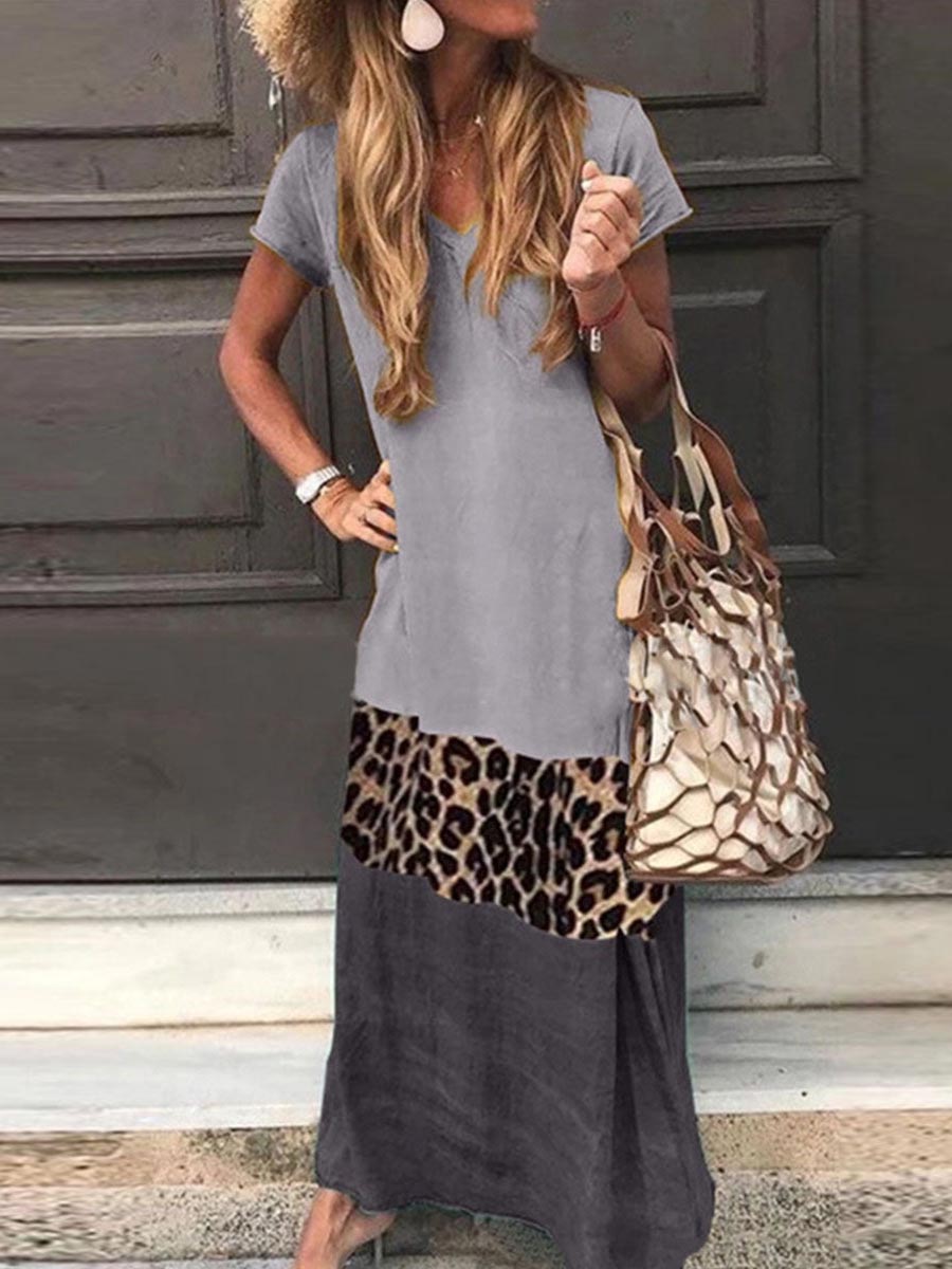 Stunncal Fashion Sweet Print Patchwork V Neck Printed Dress Dresses(4 Colors)
