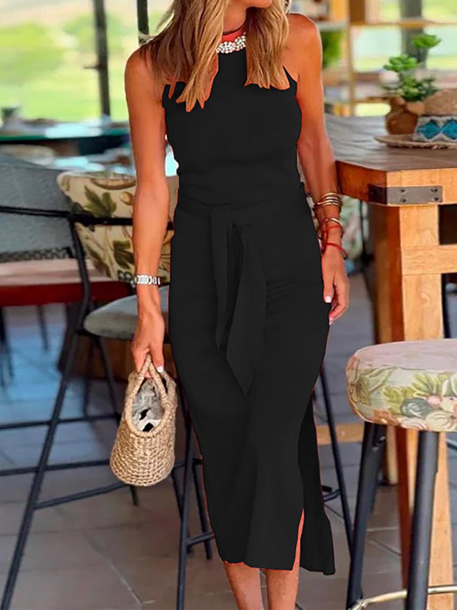Stunncal Halter Sleeveless Tie Waist Side Split Dress