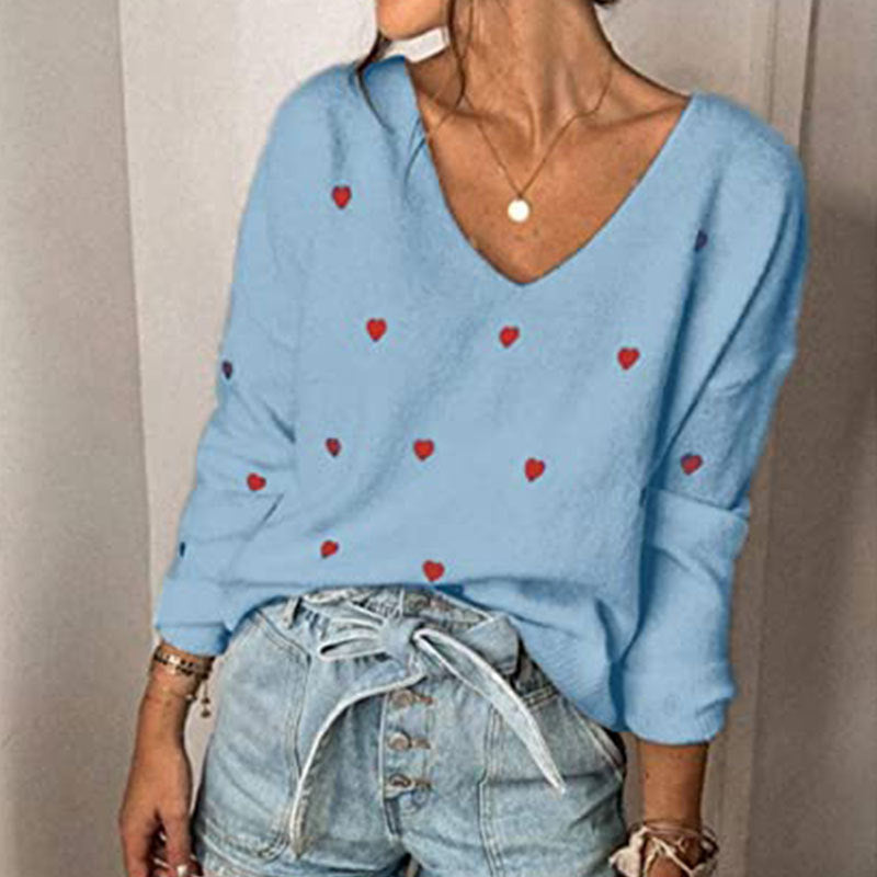 Stunncal Love Polka Dot V-Neck Sweater