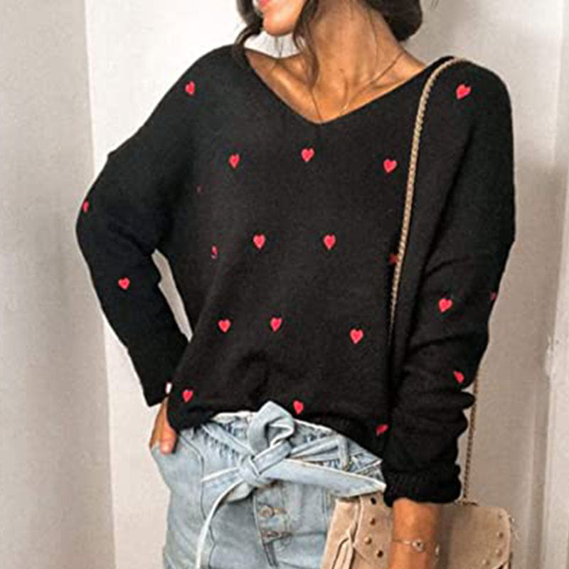 Stunncal Love Polka Dot V-Neck Sweater