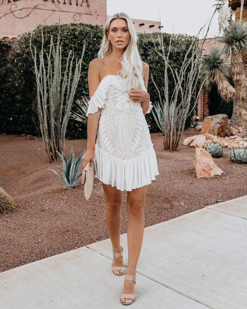 Stunncal Lace Pleated Ruffle One-Shoulder Dress