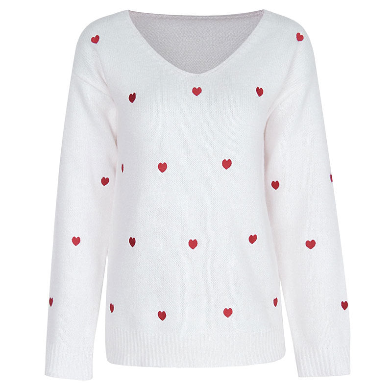 Stunncal Love Polka Dot V-Neck Sweater