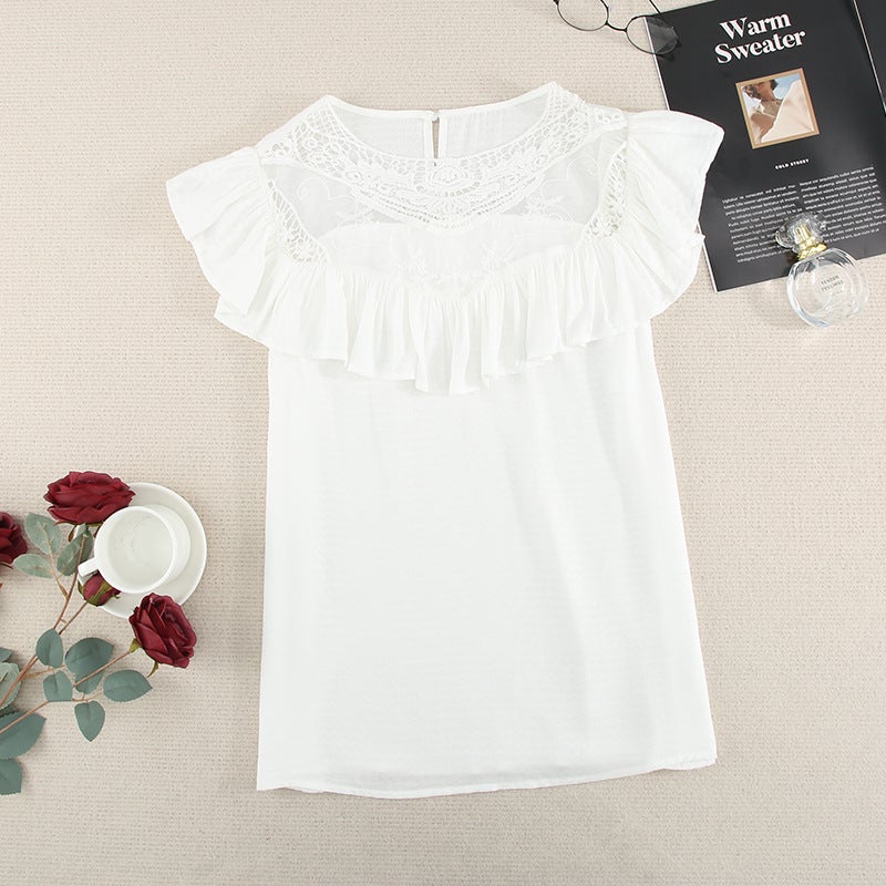 Stunncal Lace Ruffle Round Neck Top