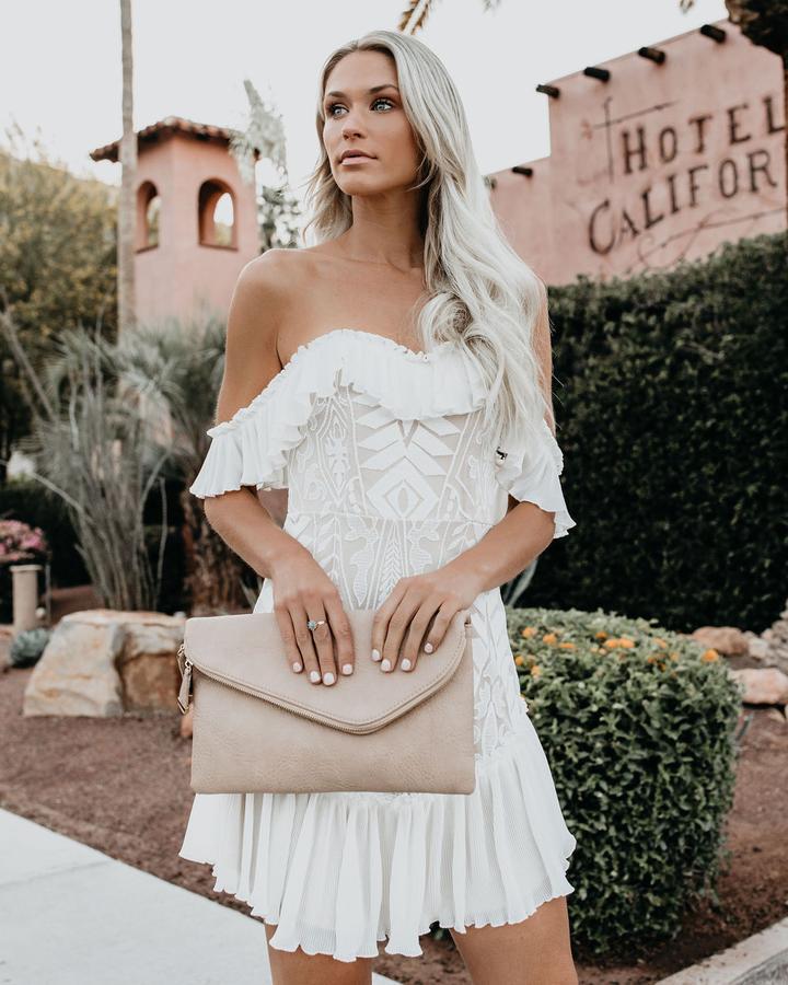 Stunncal Lace Pleated Ruffle One-Shoulder Dress