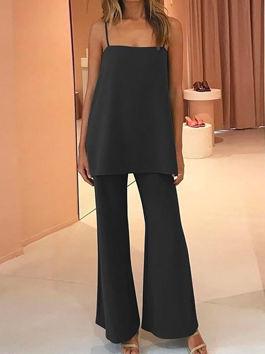 Stunncal Solid Cami Top and Wide Leg Pants Set