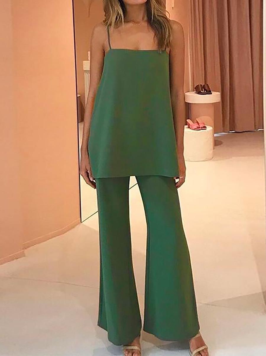 Stunncal Solid Cami Top and Wide Leg Pants Set