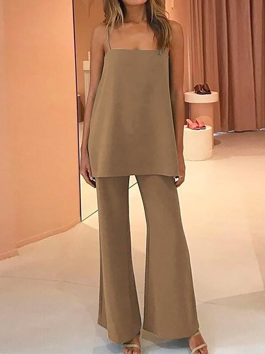 Stunncal Solid Cami Top and Wide Leg Pants Set
