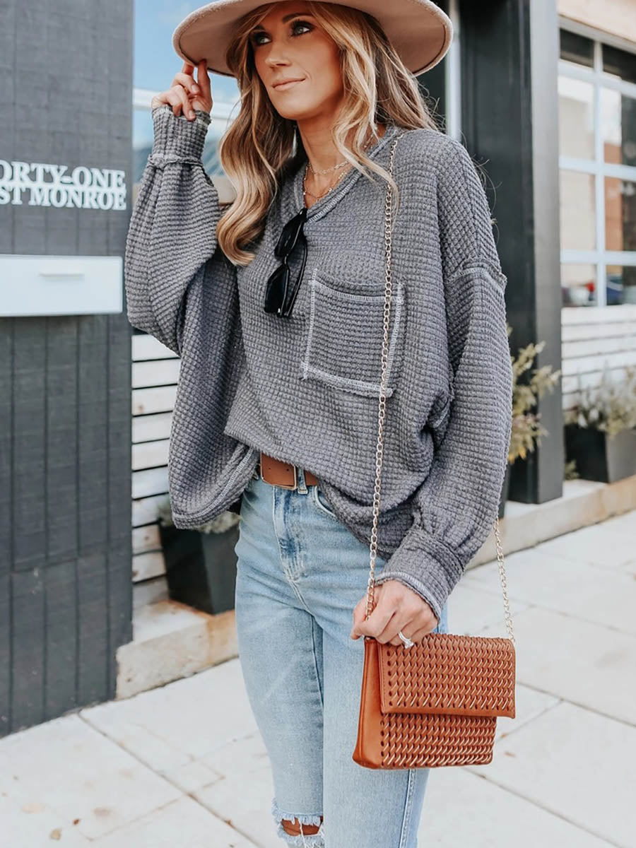 Stunncal Waffle Drop Sleeve Loose Casual Top(6 colors)
