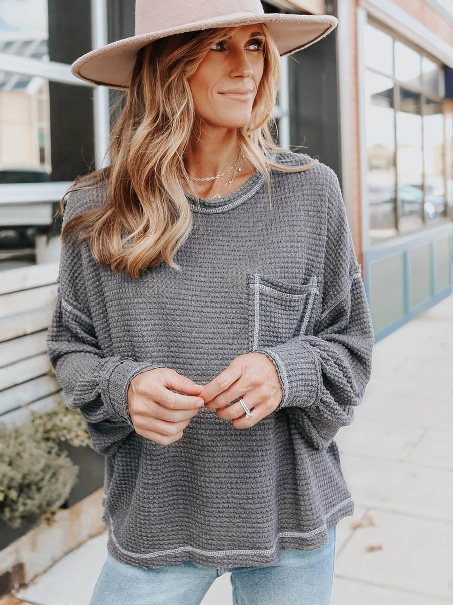 Stunncal Waffle Drop Sleeve Loose Casual Top(6 colors)