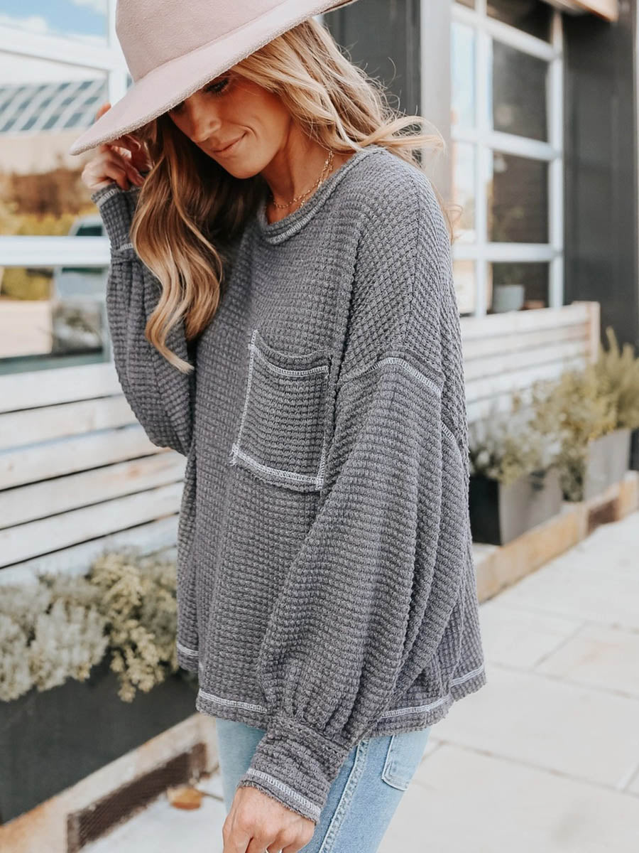 Stunncal Waffle Drop Sleeve Loose Casual Top(6 colors)