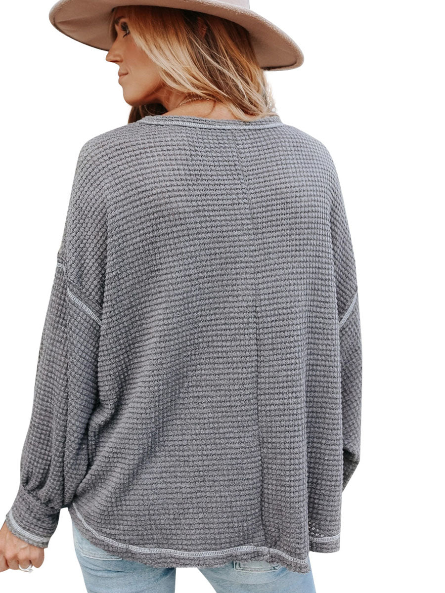Stunncal Waffle Drop Sleeve Loose Casual Top(6 colors)