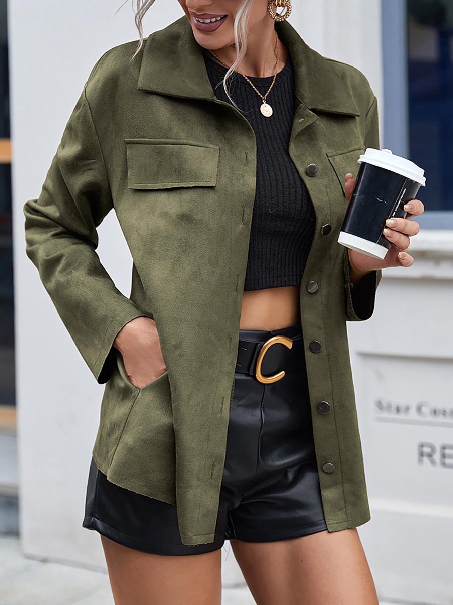 Stunncal Single Breasted Suede Long Sleeve Jacket