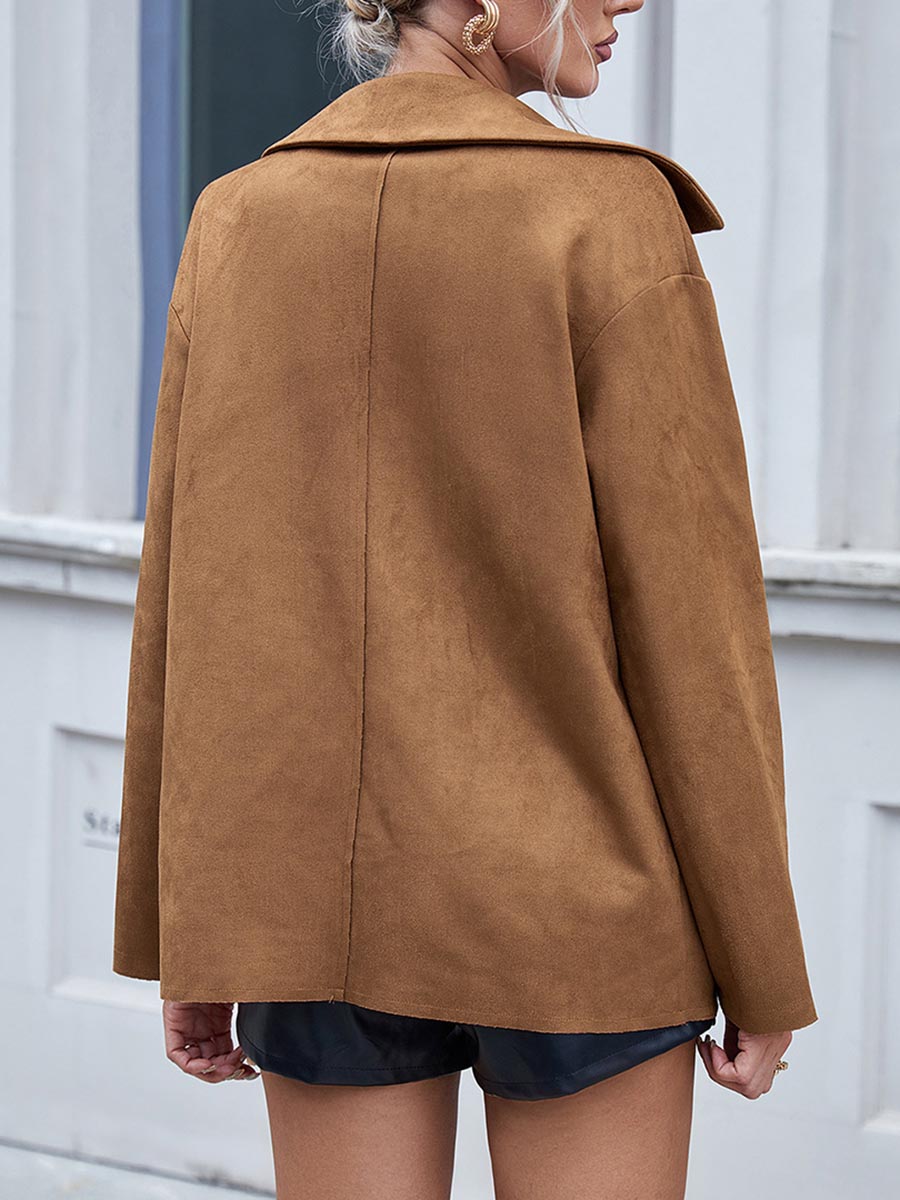 Stunncal Single Breasted Suede Long Sleeve Jacket