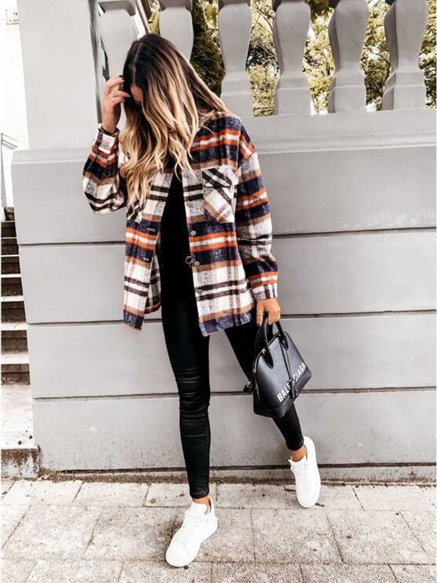 Stunncal Pumpkin Patches Plaid Jacket(warm)