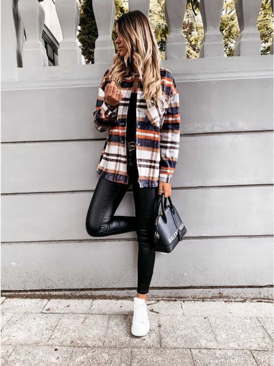 Stunncal Pumpkin Patches Plaid Jacket(warm)