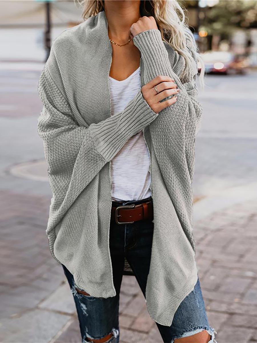 Stunncal Bat sleeve plus size long knitted cardigan sweater(13 colors)